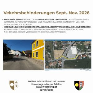 Verkehrsbehinderungen Sept.-Nov. 2026